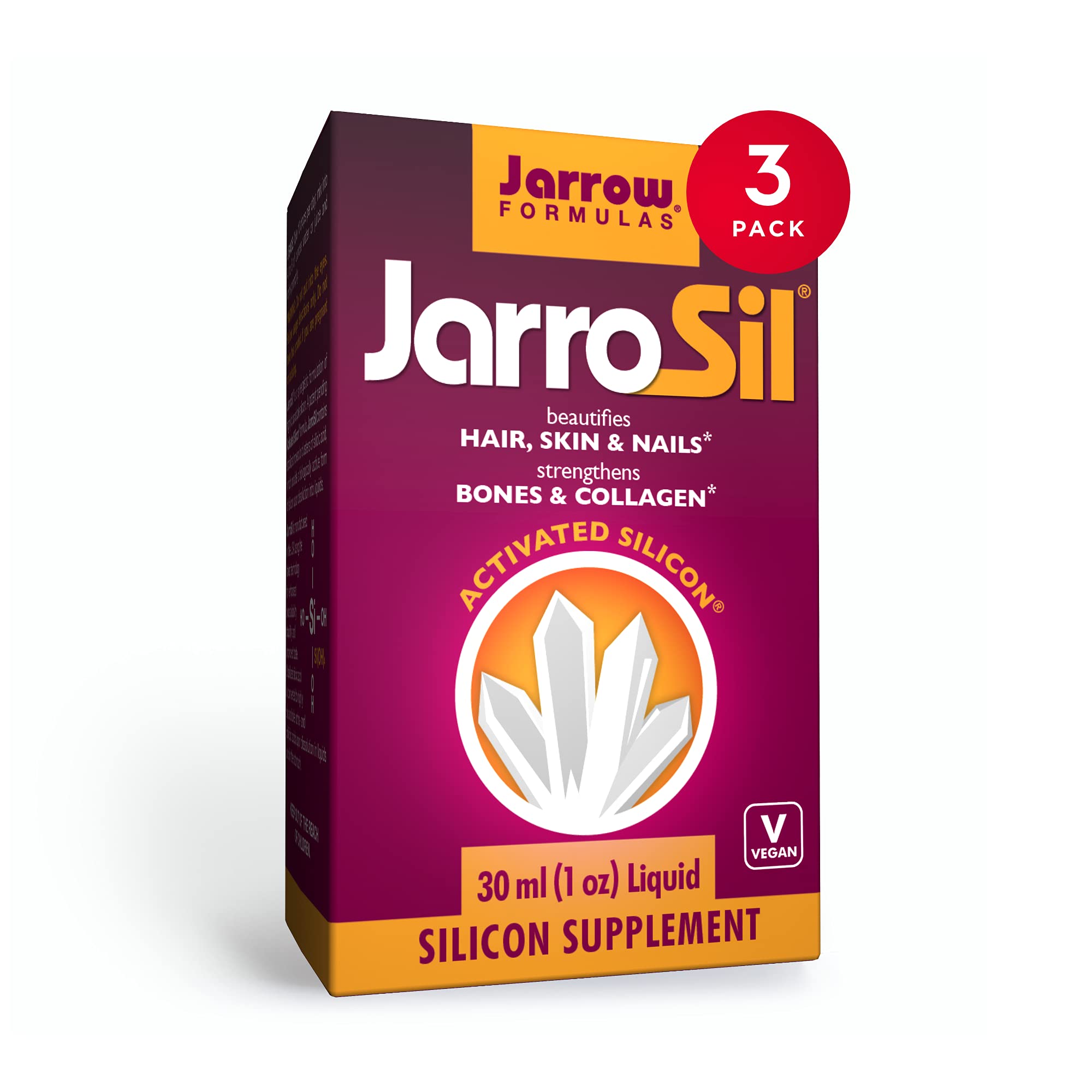 Jarrow Formulas JarroSil - 1 fl oz, Pack of 3 - Activated Silicon - Beautifies Hair, Skin & Nails - Strengthens Bones & Collagen - 180 Total Servings