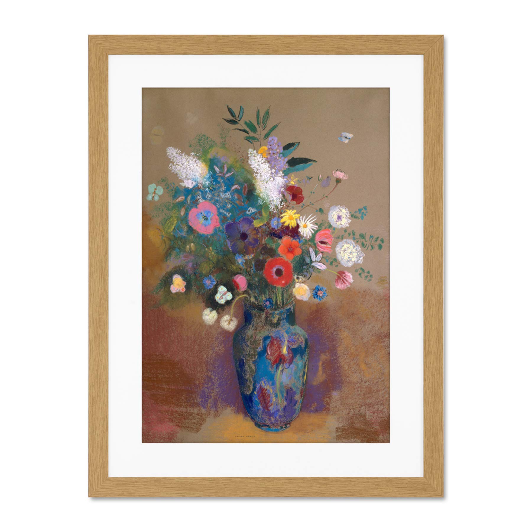 Flowers Odilon Redon Large Light Oak Framed Art Print Wall Poster 18x24 inch