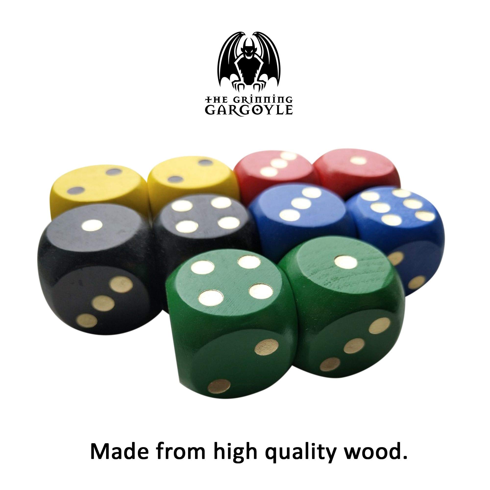 Großes Holzwürfelset mit abgerundeten Kanten - 10 Bunte Teile mit Würfeltasche - Grinsender Wasserspeier WCN-9001 - ideal für Lernspiele, Rollenspiele, D & D