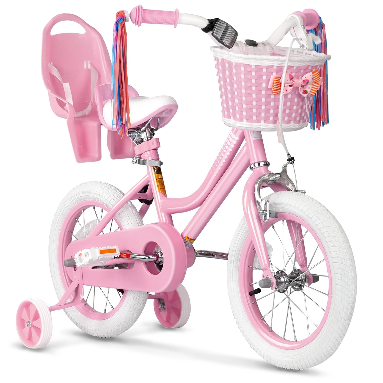 XJD Girls Bike for 2-12 Years Old Toddlers and Kids (Pink, 14 Inch with Training Wheels)