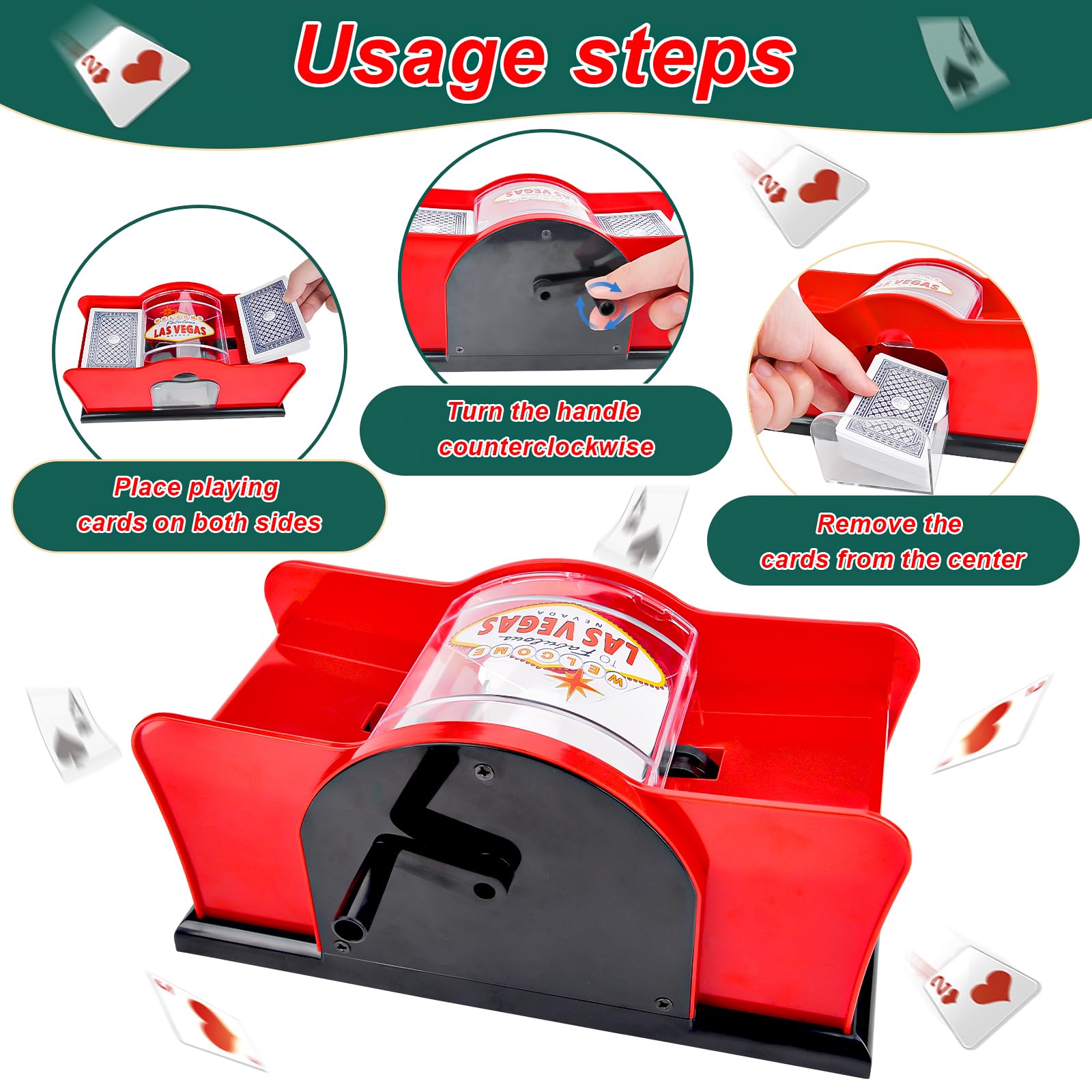 Pipihome Mescolatore Carte da Gioco, Mischia Carte Manuale, Miscelatore di Carte, 2 Mazzi, Manovella, Miscelatore Manuale per Carte da Gioco Fino a 91 mm