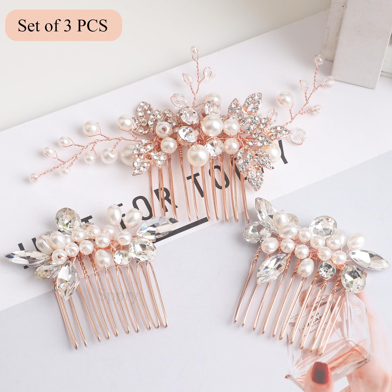 Amazon.com : Sppry Elegant Rhinestone Pearl Hair Combs  display picture 3