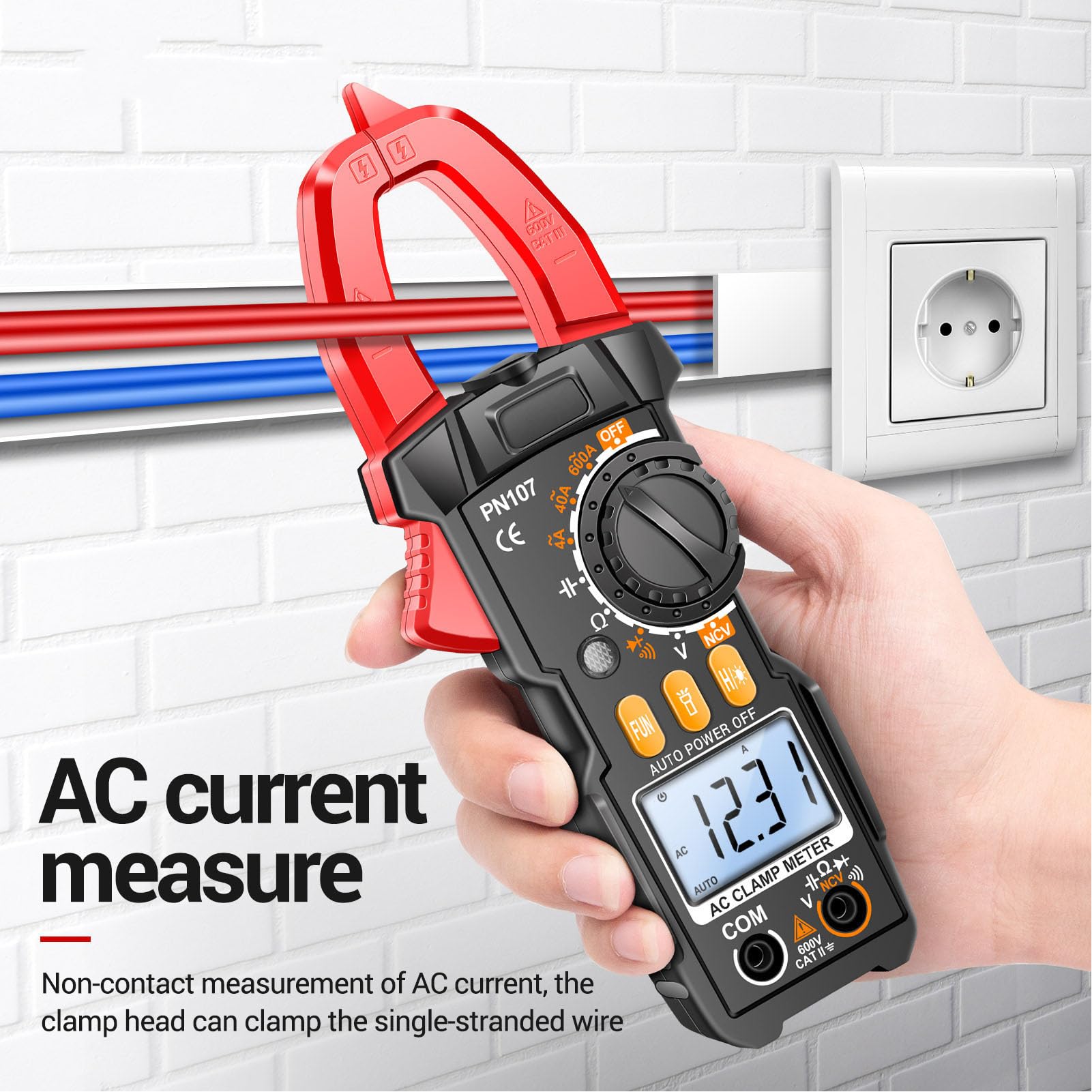 Digital Clamp Meter 6000 Counts T RMS multimeter Auto Ranging Voltmeter ampmeter with AC DC Current Voltage NCV Live Wire Inrush Diode Temperature Continuity