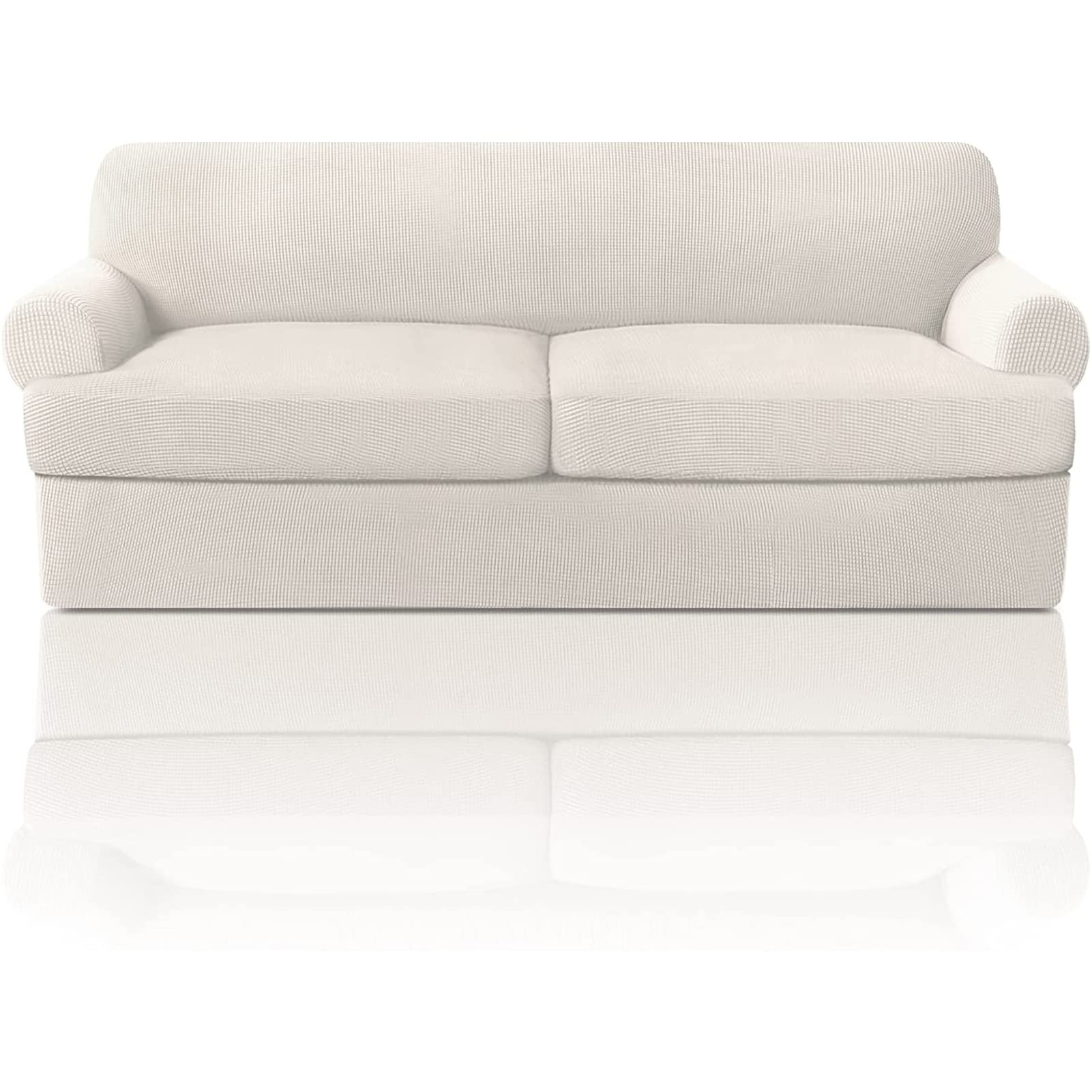 Gyhh Ivory 3 Pieces Sofa Covers Stretch Couch Covers For T Cushion Sofa Slipcovers Soft Sofa Slip Covers Furniture Covers With 2 Individual T Cushion Seat Cover (,Large)