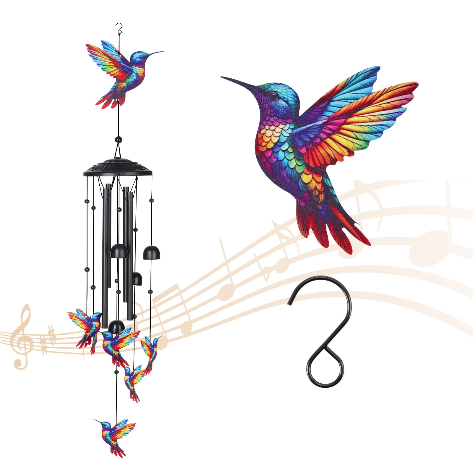 Campanello a Vento Colorato Colibrì, Scacciapensieri Decorativo in Metallo, Campane a Vento Musicali – Campanelli Eolici Sospesi per Giardino, Balcone, Terrazzo, Decorazione Interna ed Esterna