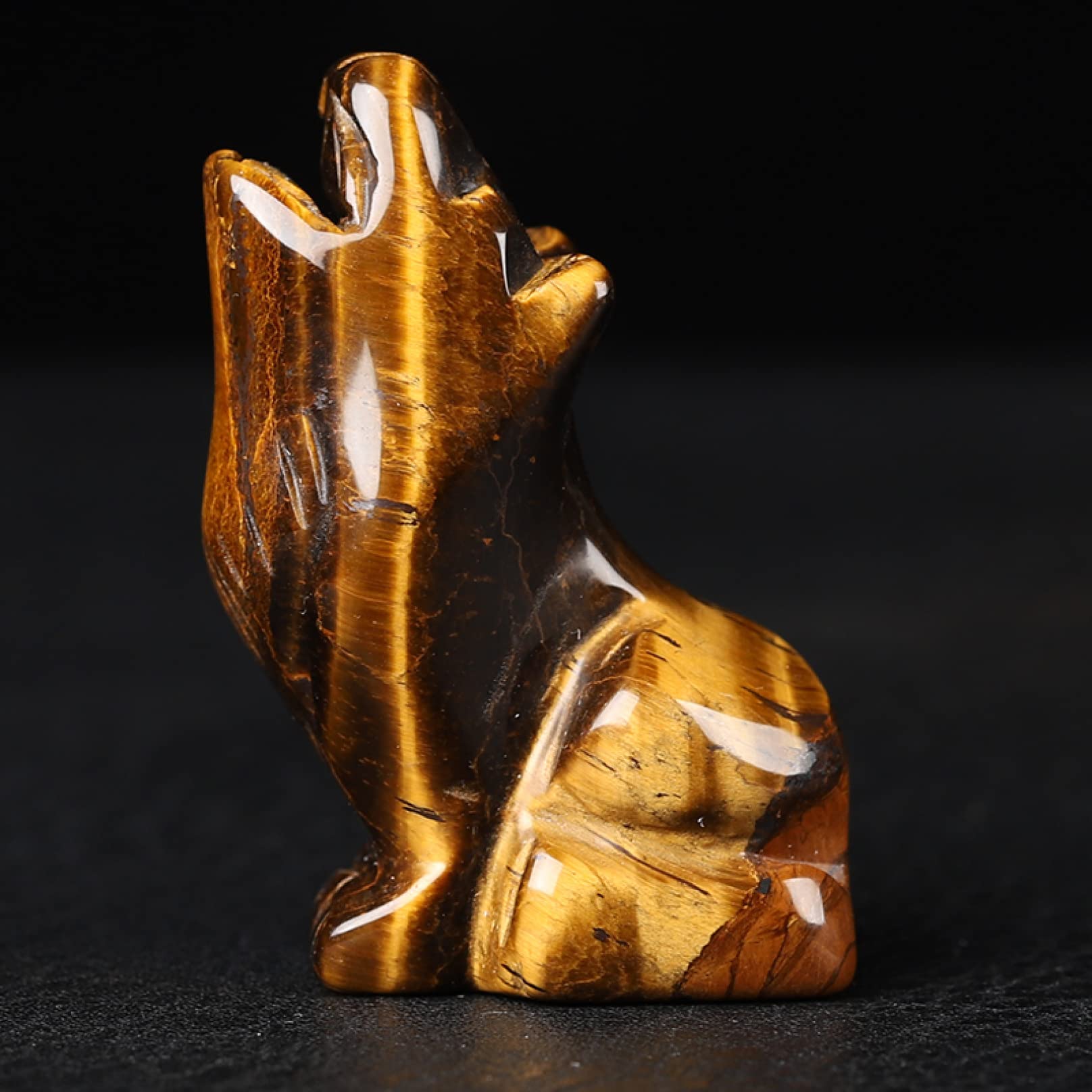 SnamicE Natural crystal rough Wolf Statue Natural Quartz Stone Carving Handicraft Room Decoration Crystal Animal Statue Home Office Table Decor,Tiger Eye-Wide 1.37in high 1.97in