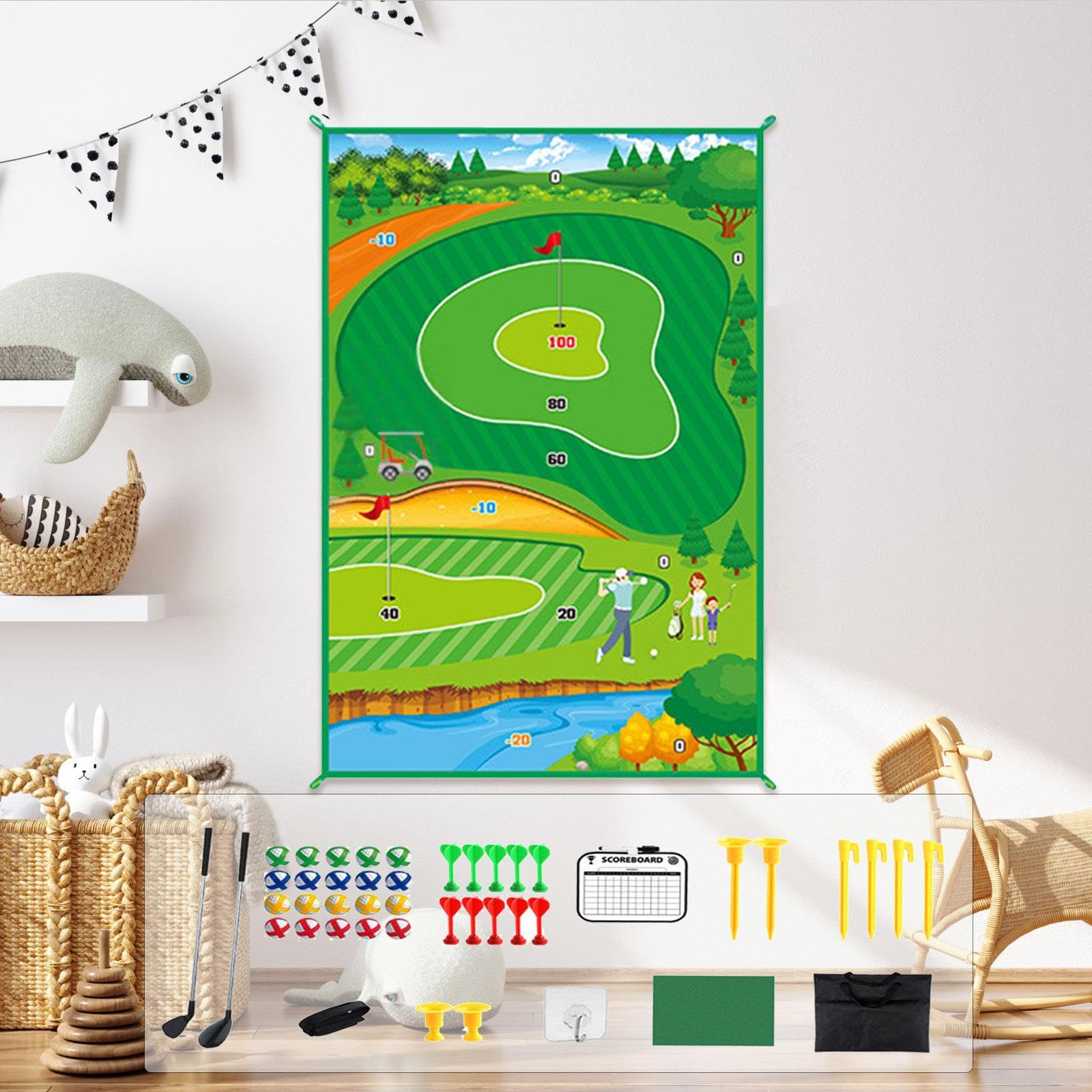 Golfspielmatten Set für Erwachsene Und Kinder, Tragbares Golfzubehör Und Bälle, Golfschwungtrainer, für Zuhause Und Büro, Stil A