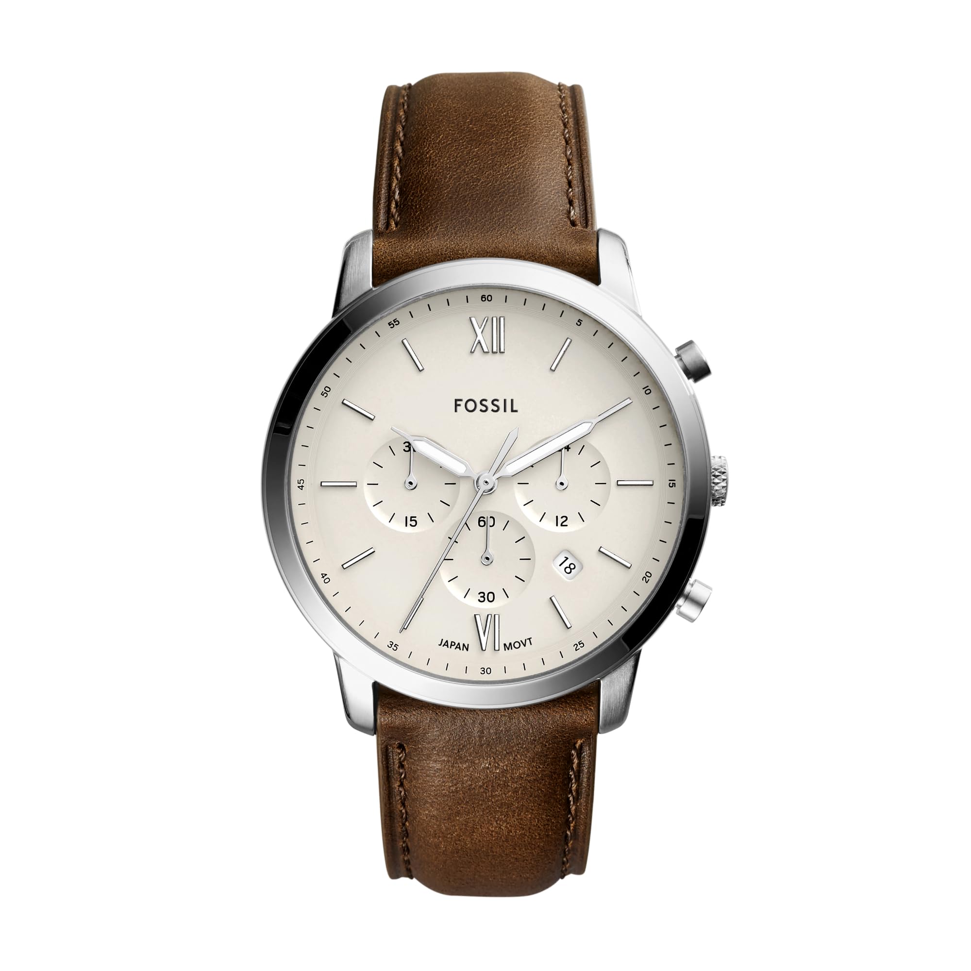 FossilFossil Analog Off-White Dial Brown Band Men's Stainless Steel Watch-FS5380