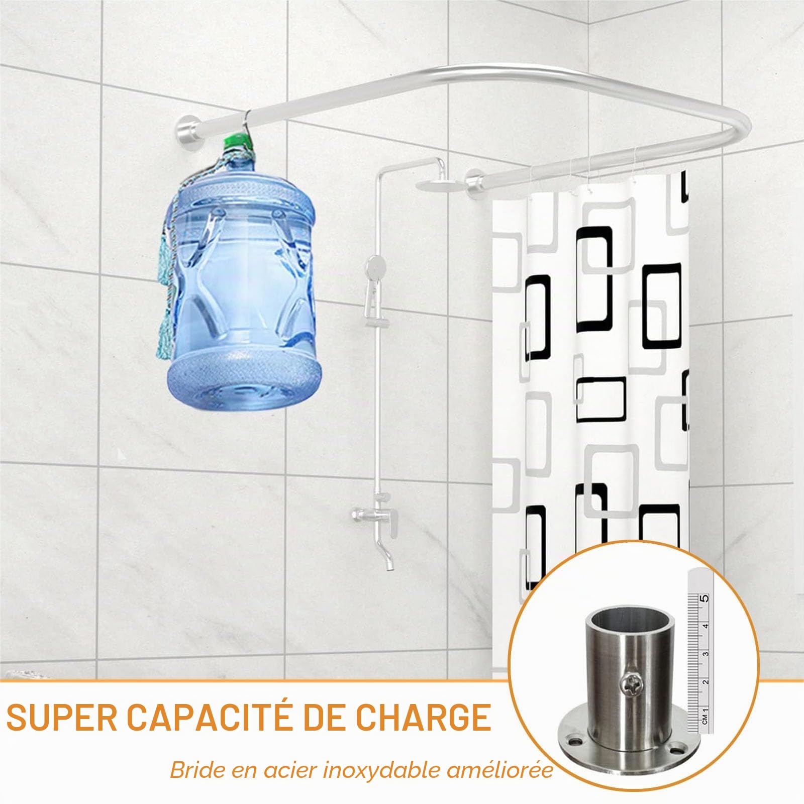 uyoyous Tringle à rideau de douche en forme de U, en acier inoxydable 304, sans perçage, extensible, pour douche, baignoire, salle de bain (85-120 cm)