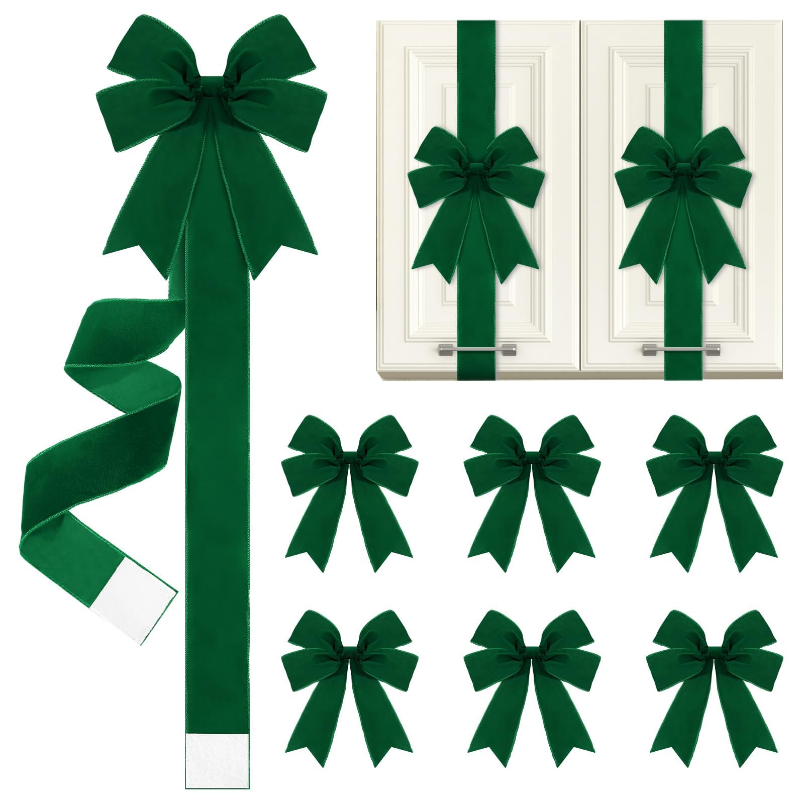 6Pcs Red Christmas Bows Set for Cabinet Doors and Windows Decoration Retro Velvet Bow for Front Door Kitchen Cupboard Home Decor (6 Pcs Army Green, 200 cm/ 78.74 inches)