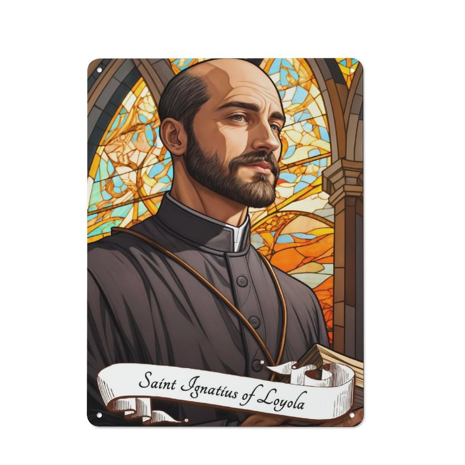 Junmoney Saint Ignatius Of Loyola Tin Wall Plaque 40X30cm With For Bar Or Restaurant, Suited To Bar Decor Enthusiasts