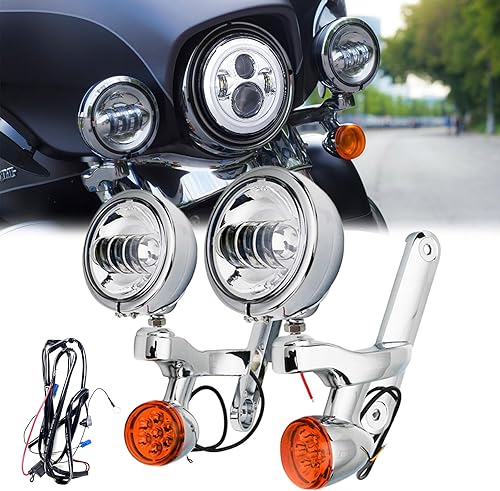 Autosun Foco auxiliar LED de 4-12 pulgadas, luz de paso con soporte de cubo de vivienda, lámpara de señales de giro de bala de 4.5 pulgadas, kit de