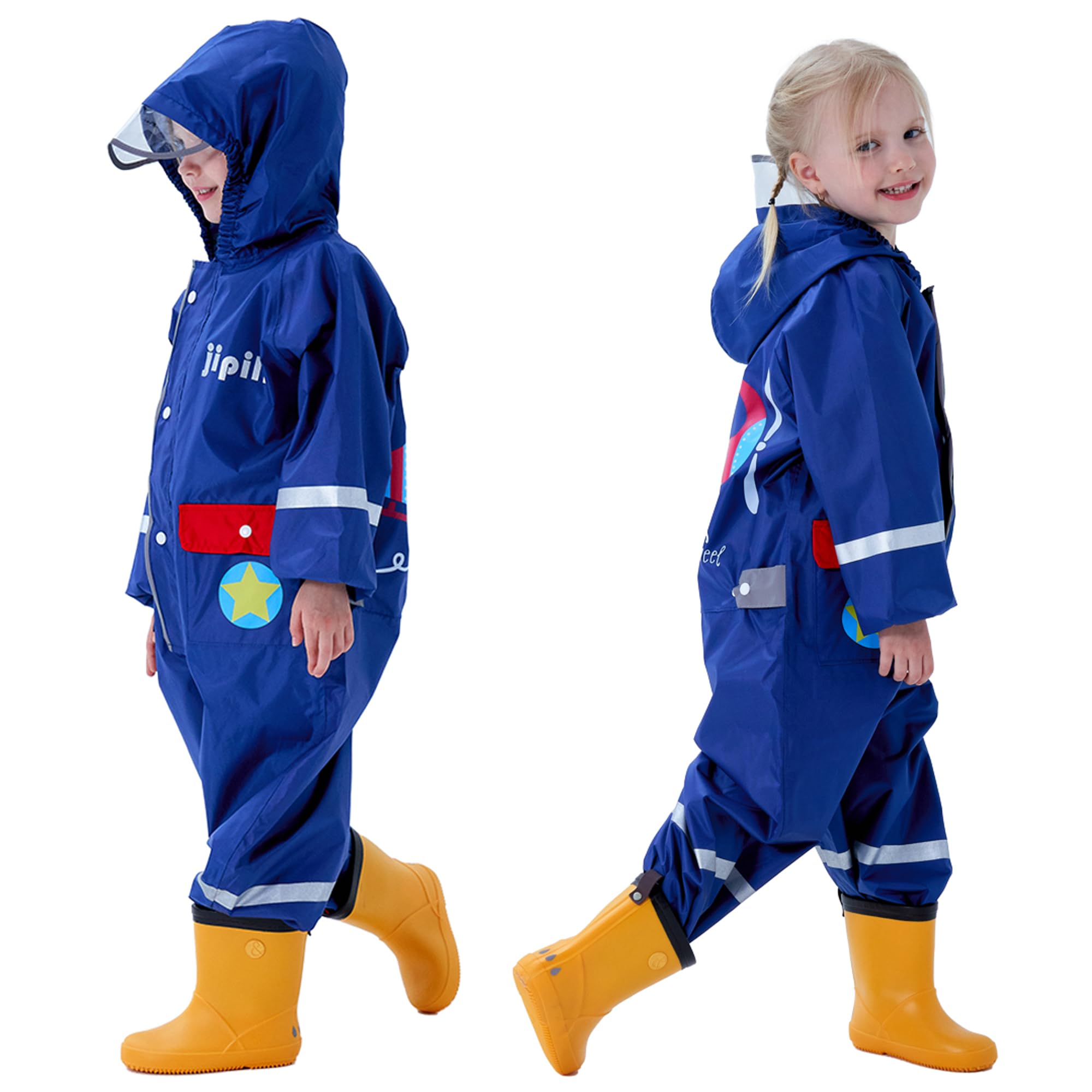Fewlby Tuta Impermeabile Bambini Tuta Pioggia, Bambina Poncho Antipioggia con Cappuccio Ragazze Ragazzi Giacche Impermeabili Mantella da Pioggia Riutilizzabile per 1-10 Anni