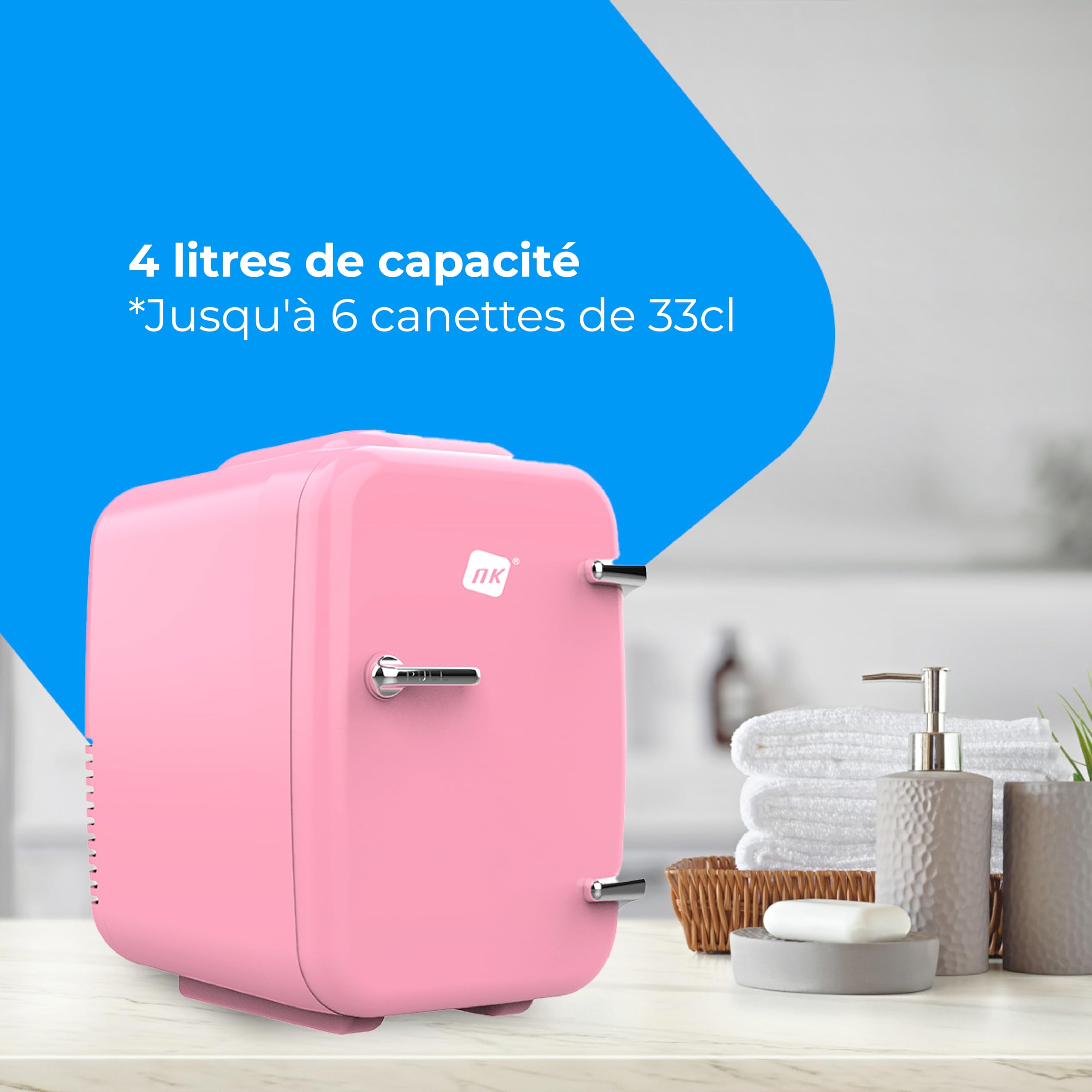 Mini réfrigérateur portable 4 L 12 V-220 V refroidissement chauffage rose