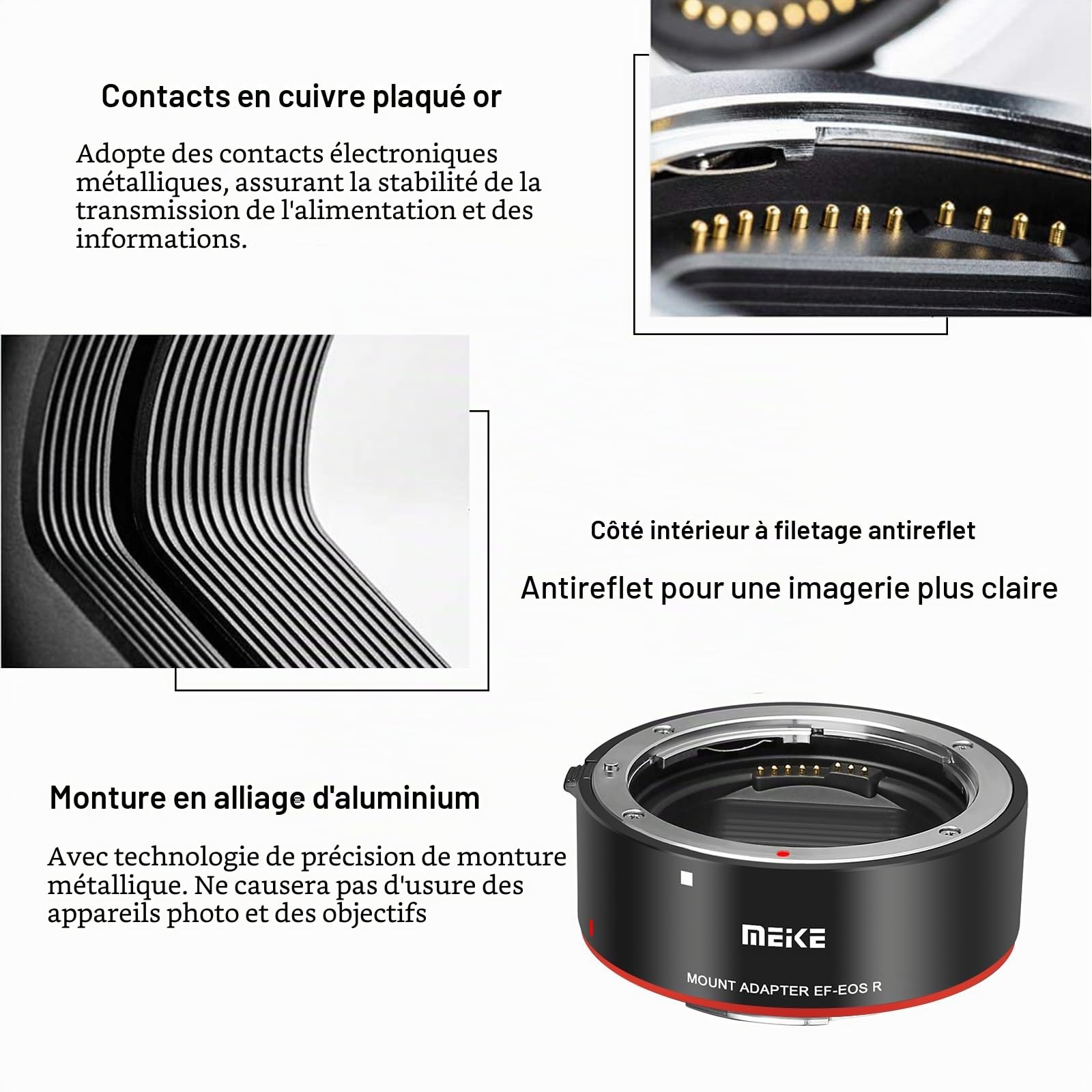 Meike Adaptateur d'objectif en métal EF-EOSR pour Objectif Canon EF/EF-S vers EOS-R EOS-RP R5 R6 R7 R10 C70 et Red Komodo