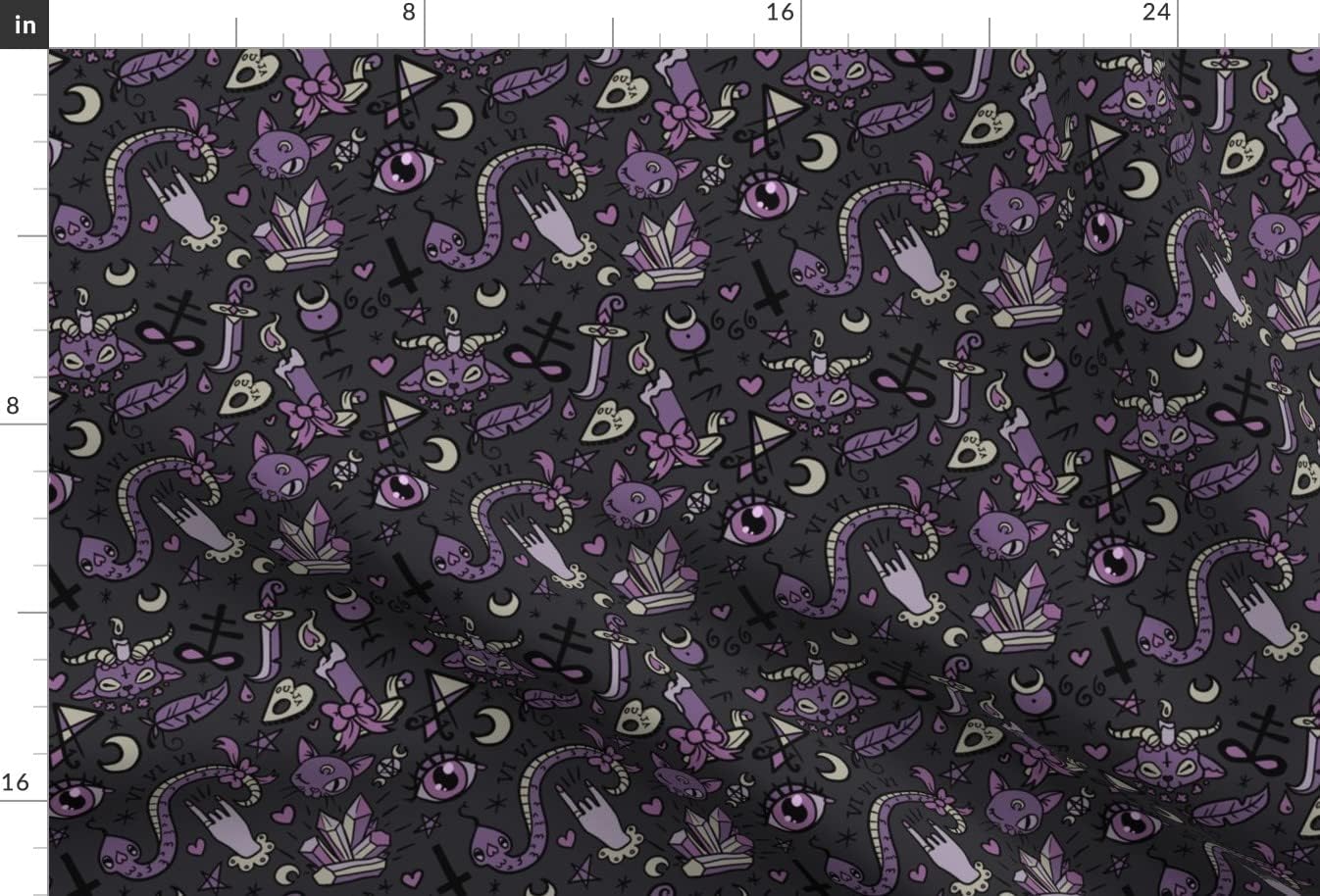 Spoonflower Fabric - Cute Occult Dark Halloween Devil Spooky Gray Purple Black Magic Goth Printed on Chiffon Fabric by The Yard - Sewing Fashion Apparel Dresses Home Decor