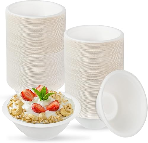 300 cuencos de papel de 8 onzas, cuencos desechables de alta resistencia, cuencos de papel compostables, cuencos biodegradables blancos para