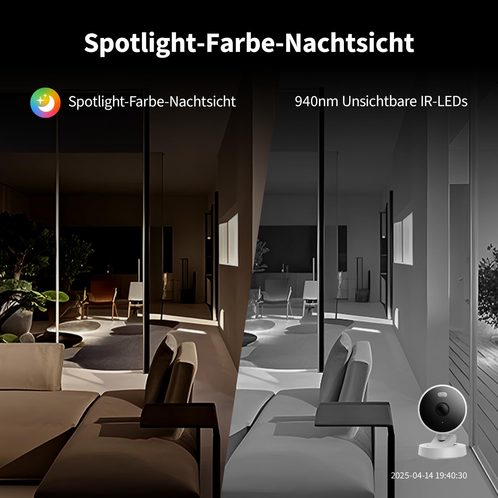 Aqara G100, 2K Sicherheitskamera für Innen & Außenbereich, HomeKit Secure Video, 2-Wege-Audio, Scheinwerfer Farb/IR Nachtsicht, KI-Erkennung,140°Sichtfeld, HomeKit, Alexa,Google,IFTTT, Schwarz