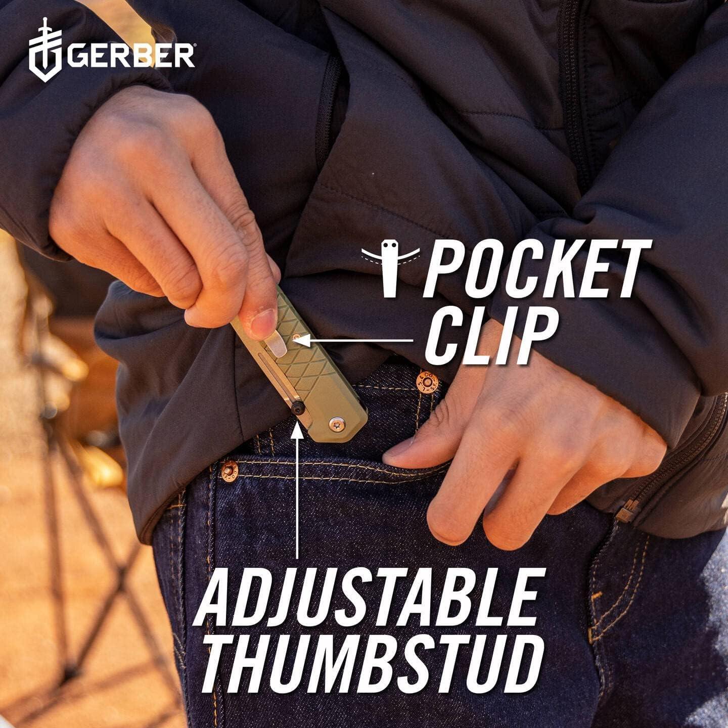 Gerber Navaja con Gancho para Cinturón, Longitud de la Hoja: 7,9 cm, Nylon Reforzado con Fibra de Vidrio/Acero 7Cr17MoV, Verde, Zilch, 1067530