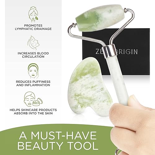Miniatura 4 de Juego de rodillos de jade y Gua Sha rodillo facial de piedra de jade 100 natural rodillo de masaje de doble cara estimula el flujo sanguíneo alivia