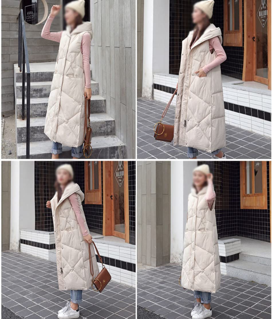 Gilet in Piumino Donna Gilet Trapuntato Autunno Invernali Smanicato Piumino Canottiera Mode Leggermente Imbottito Giacca con Cappuccio Gilet con Tasche Casual con Cerniera Outerwear,Beige,M