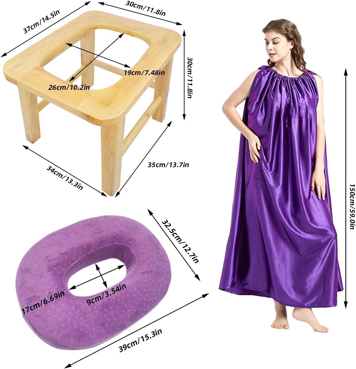 Yoni Seat Kit, Wooden Vaginial Steaming Stool Chair Set with Gown for Feminine Vaginal Postpartum Care,Irregular Period Treatment,Menopause Relief,Uterus Cleanser Detox for Women