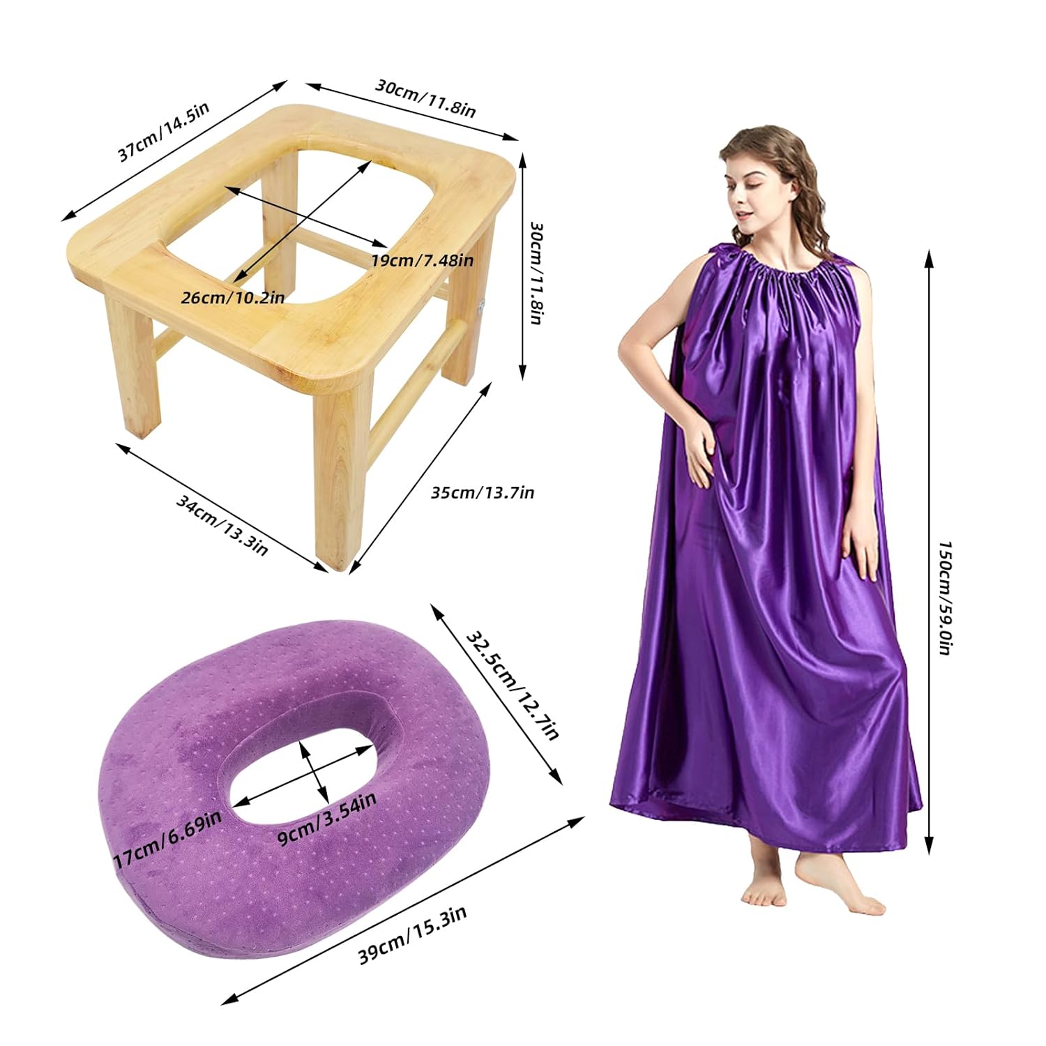 Yoni Seat, Yoni Steaming Kit Yoni Steamer Chair, Yoni Steamer Seat for Toilet, Wood V Steaming Seat Kit with Gown & Cushion for Women Cleansing