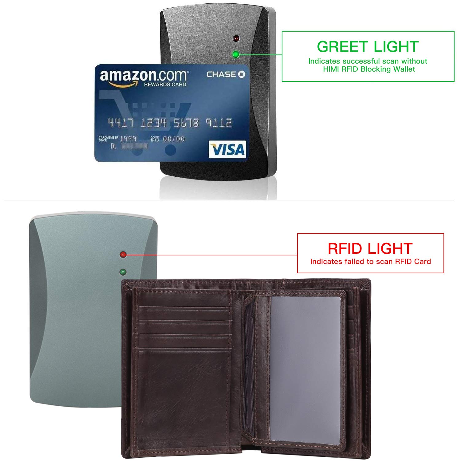 Carteras para hombres de gran capacidad de cuero genuino RFID plegable hombres billetera/titular de la tarjeta de crédito con ventana de identificación, Ab-café, Minimalista 5