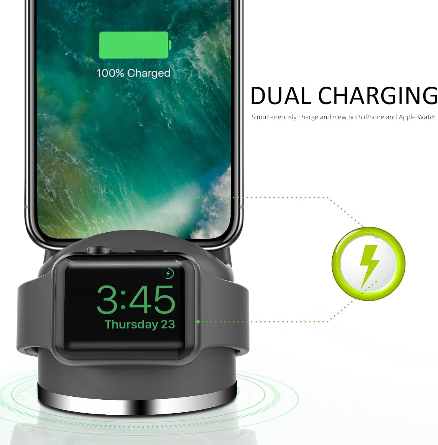 OLEBR Charging Stand Compatible with iWatch 4, Airpod iPhone X/8/8Plus/7/7Plus/6s/6s Plus Dock, 2 in 1 Charging Dock for iWatch 4, Charging Station for iWatch Series 4/3/2/1/,iPhone Space Gray