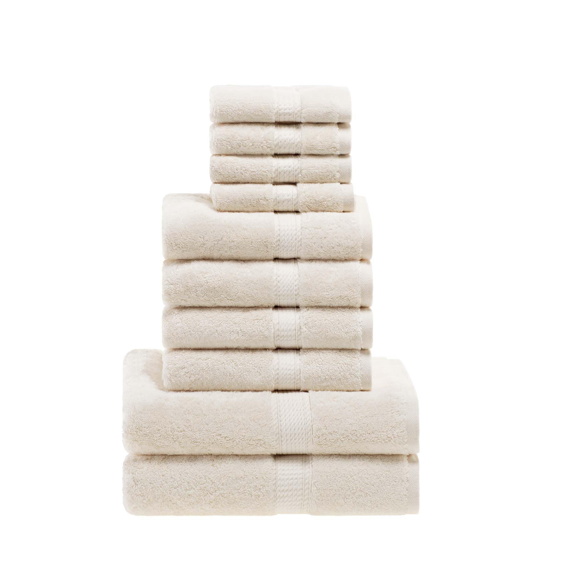 Superior Juego de Toallas de algodón Egipcio, 13 x 13 Pulgadas, Toallas de Mano 20 x 30 Pulgadas, Toallas de baño 30 x 55 Pulgadas, 800 g/m², 10 Piezas, Color Crema