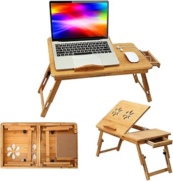 Portable Laptop Desk Foldable Lap Bed Tray Adjustable Table Stand Bamboo