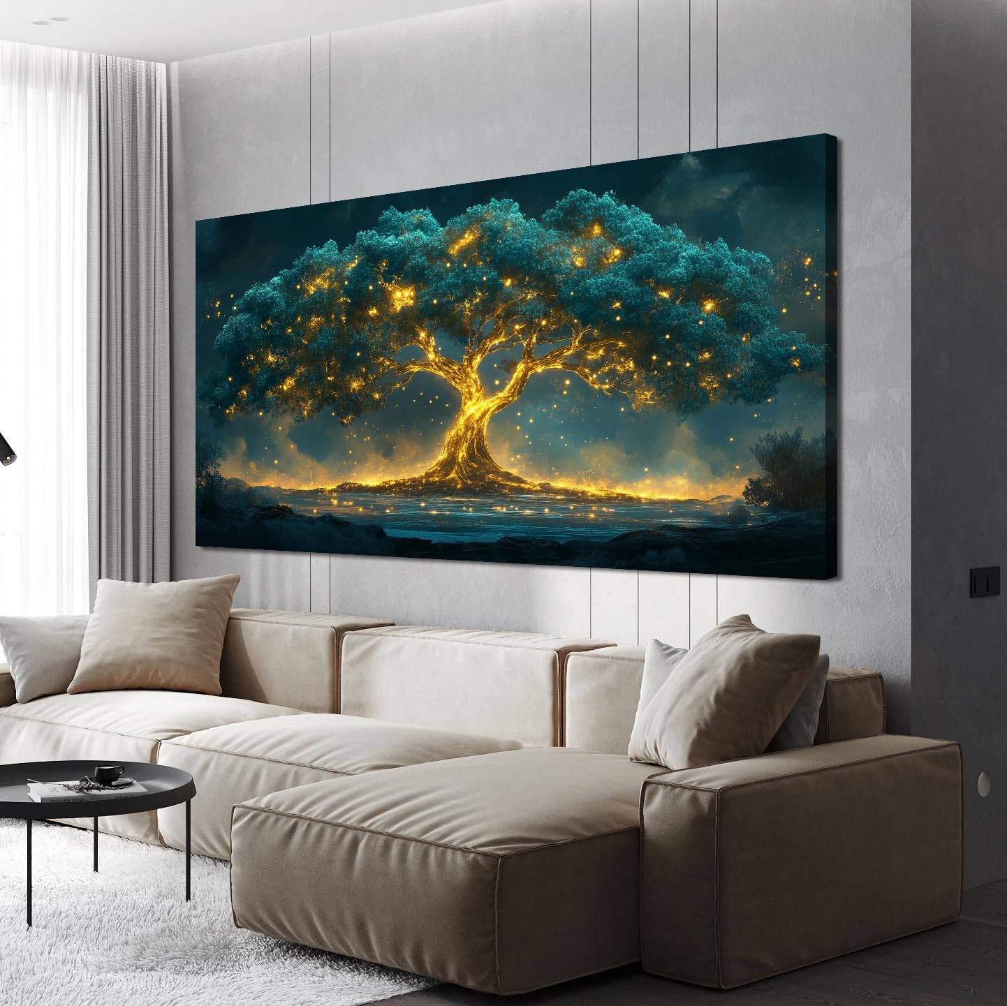Canvas Wall Art Decor Artwork for Walls Green Wall Art Decor Tree of Life Wall Art for Living Room Wall Art Paintings Prints Gold Tree Wall Decor Art Art Work for Room Home Office Wall Decor 24" X 48" QLS-A Wrapped Canvas 24L" x 48W"