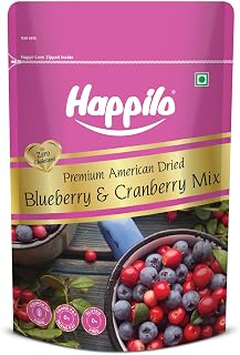 Happilo Premium Dried Blueberry Cranberry Duet 200 grams Pack | Healthy Snacks, Dry fruits|Dried Cranberries & Blueberries... Price In India
