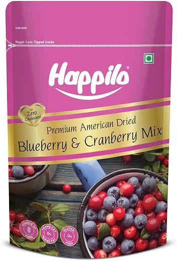 Happilo Premium Dried Blueberry Cranberry Duet 200 grams Pack | Healthy Snacks, Dry fruits|Dried Cranberries &amp; Blueberries...