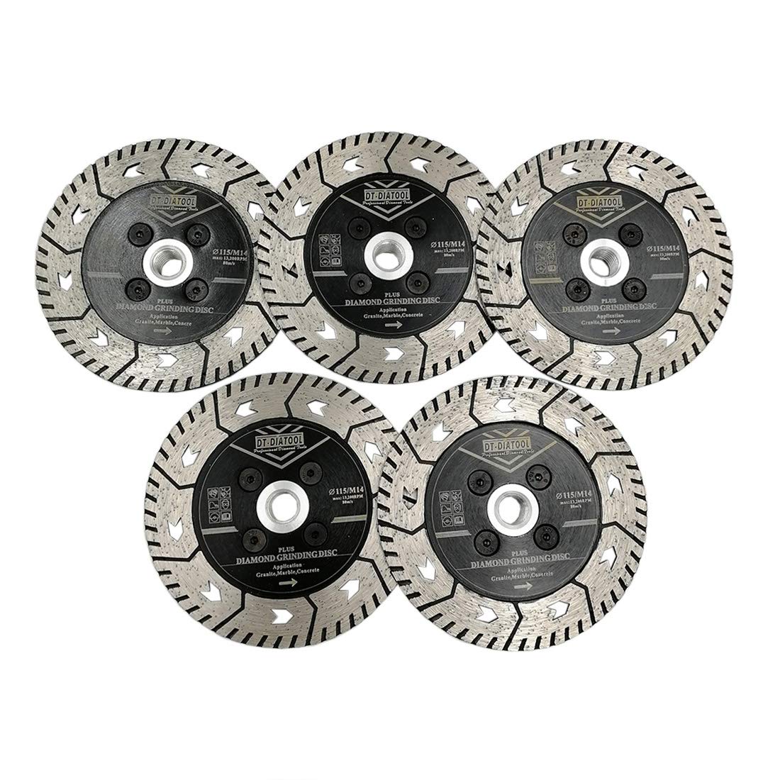 DT-DIATOOL Disco Tronzador Diamante 5 Piezas 115 mm x M14 Hoja de Sierra de Doble Cara para Cortar Moler Hormigón Mármol Granito Piedra