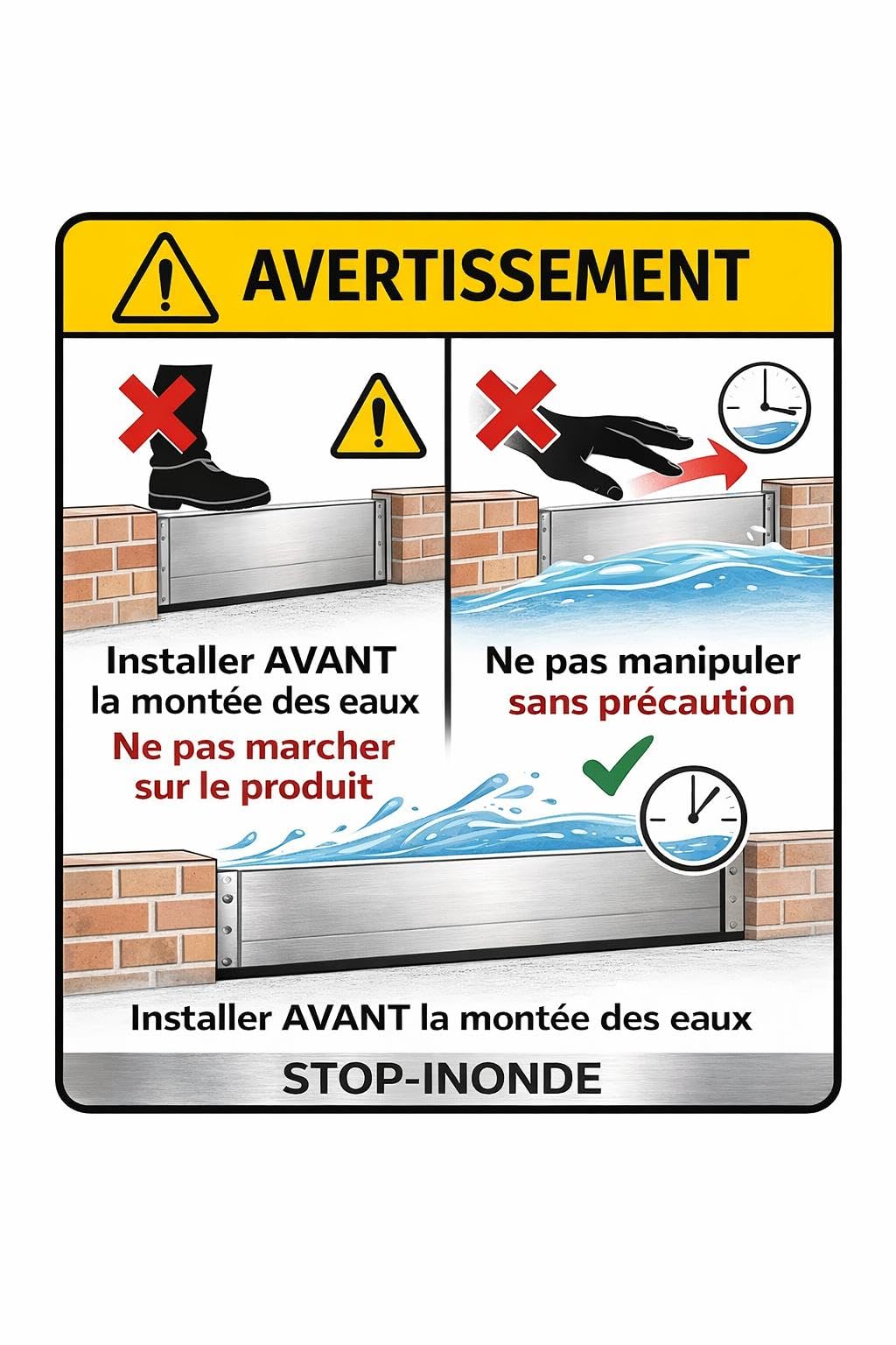 STOP-INONDE – Barrière anti-inondation inox sur mesure | Batardeau haut de gamme | 100% fabriqué en France | Garantie à vie | Hauteur 50 cm (150 x 50cm)