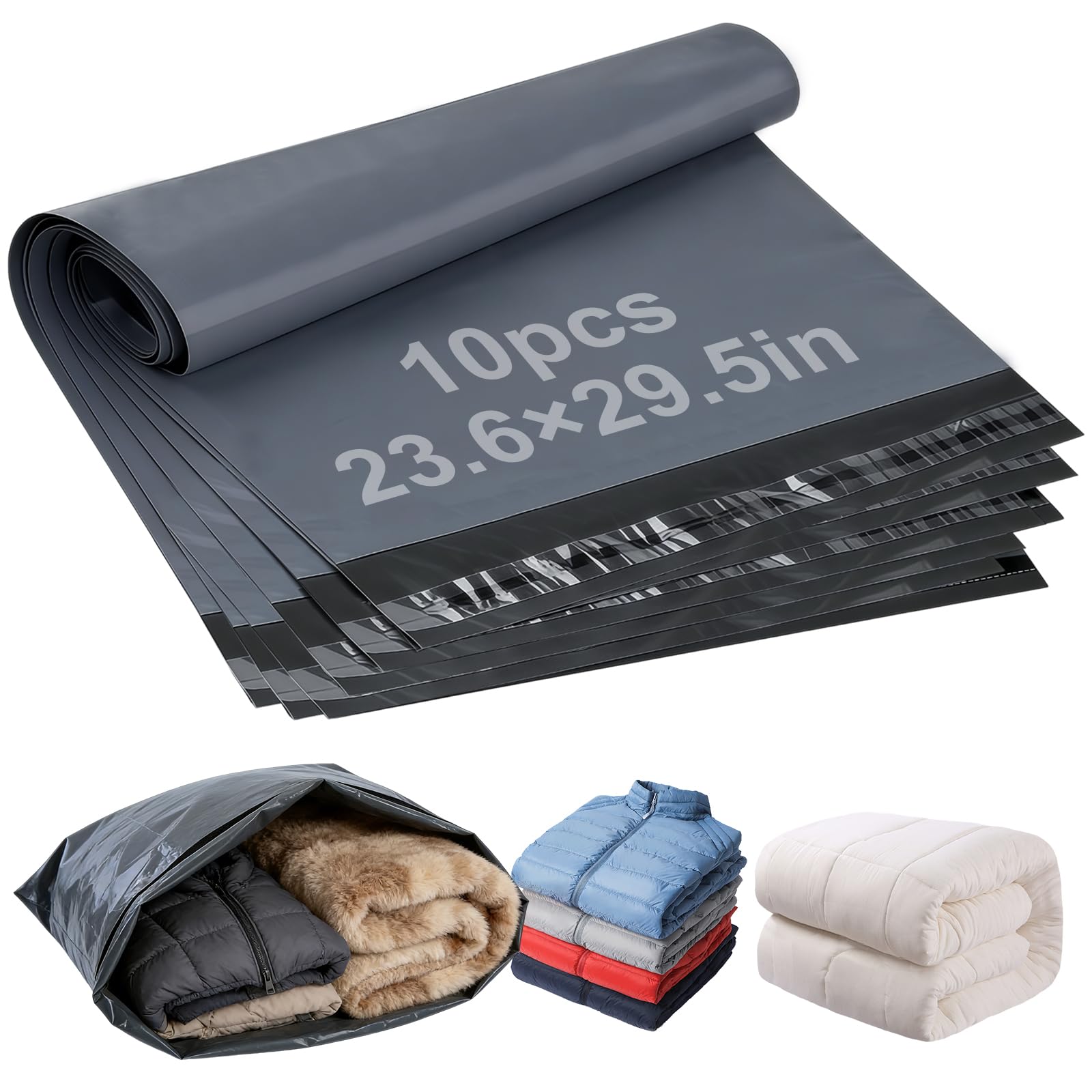 XRXYMQ 10 Pcs Mailing Bags Large 23.6 x 29.5 in 60 x 75 cm Grey