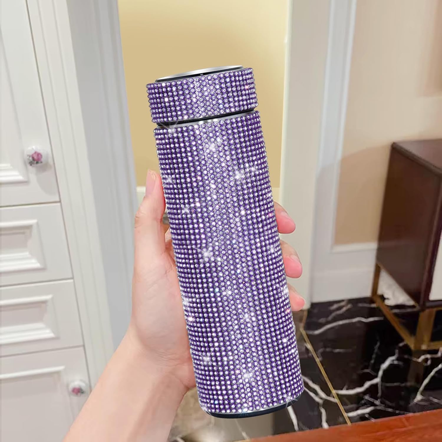 INSTOME 17oz Diamond Insulated Water Bottle – Sparkling Rhinestone Thermos for Women, Stainless Steel Bling Glitter Cup, Hot/Cold Retention, Leakproof & Stylish Daily Companion (purple, 17oz) - Image 3