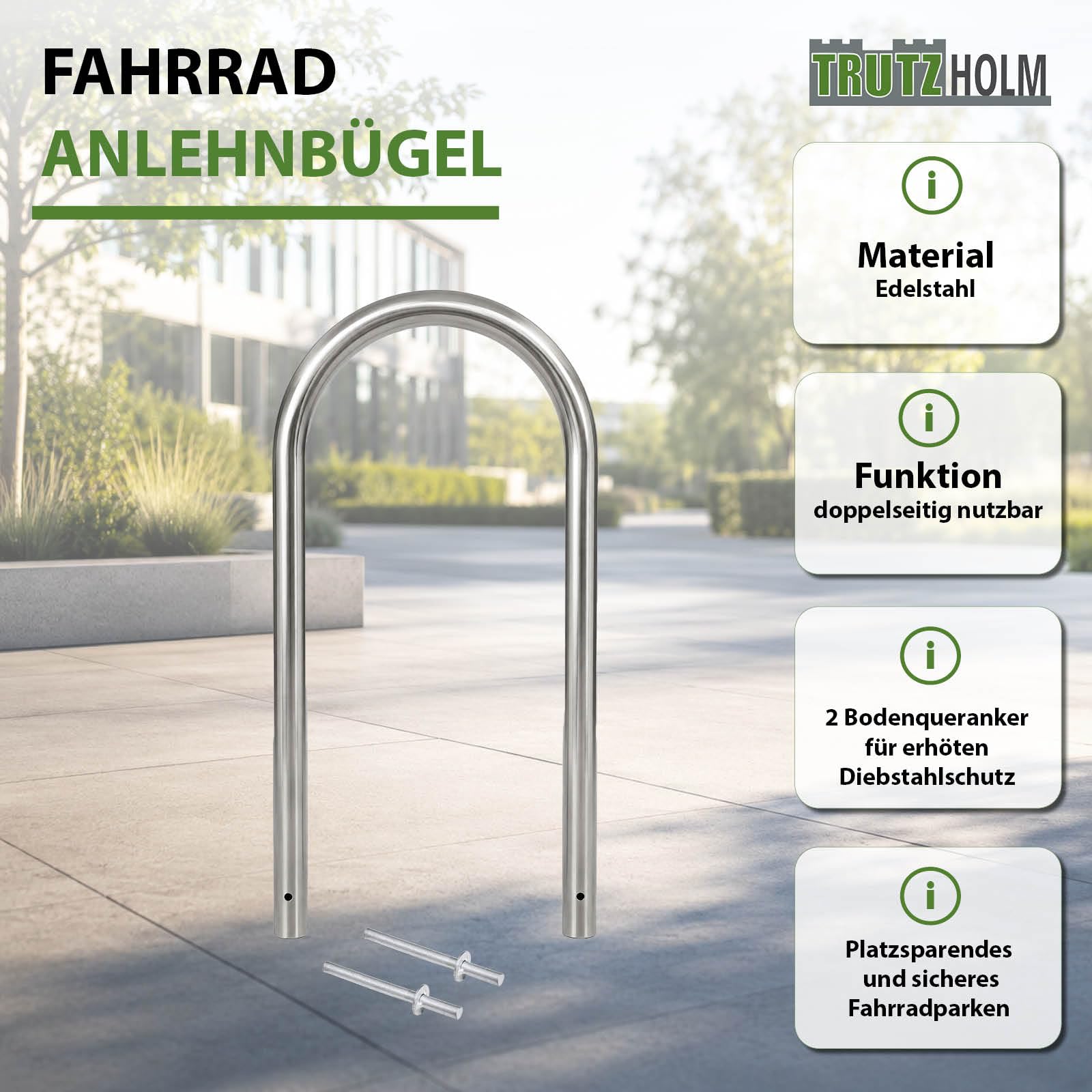 TRUTZHOLM Fahrradanlehnbügel Fahrradständer Edelstahl 115x58 cm Ø 60mm | Anlehnbügel, Anlehnständer, Poller, Baumschutzbügel