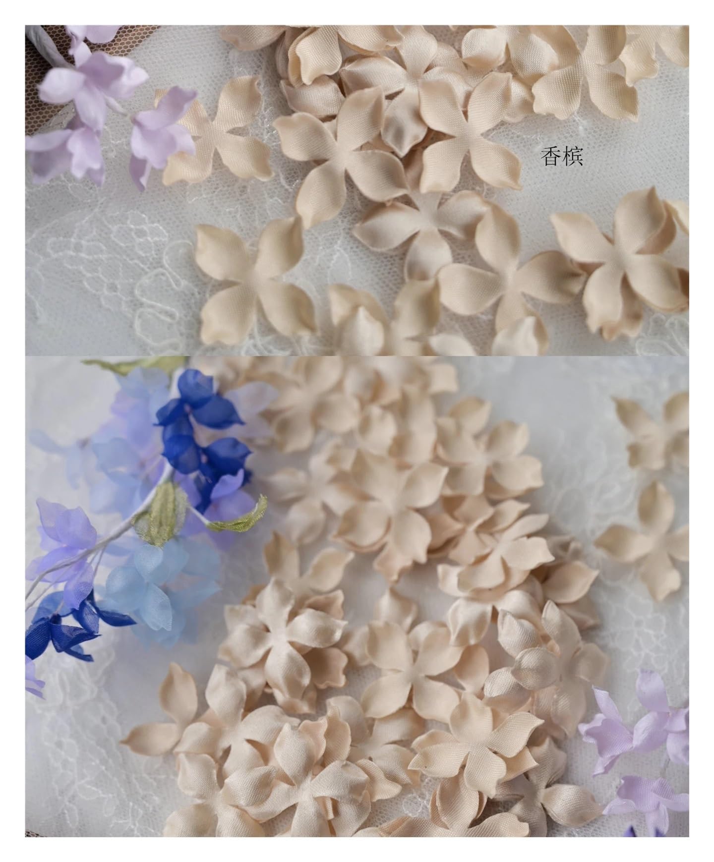 Wtaxbh Champagne Iron On Patches Artificial Flower Petals 3Cm Petal Fake Wedding Homedecor Diy Scrapbook Card Craft Satin Applique 100Pcs(Champagne)
