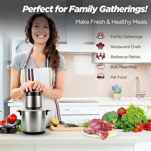 Miniatura 7 de Picadora de carne eléctrica de 1200 W, 6 L, picadora de carne comercial de alta resistencia con 3 placas de corte, molinillo de alimentos de acero