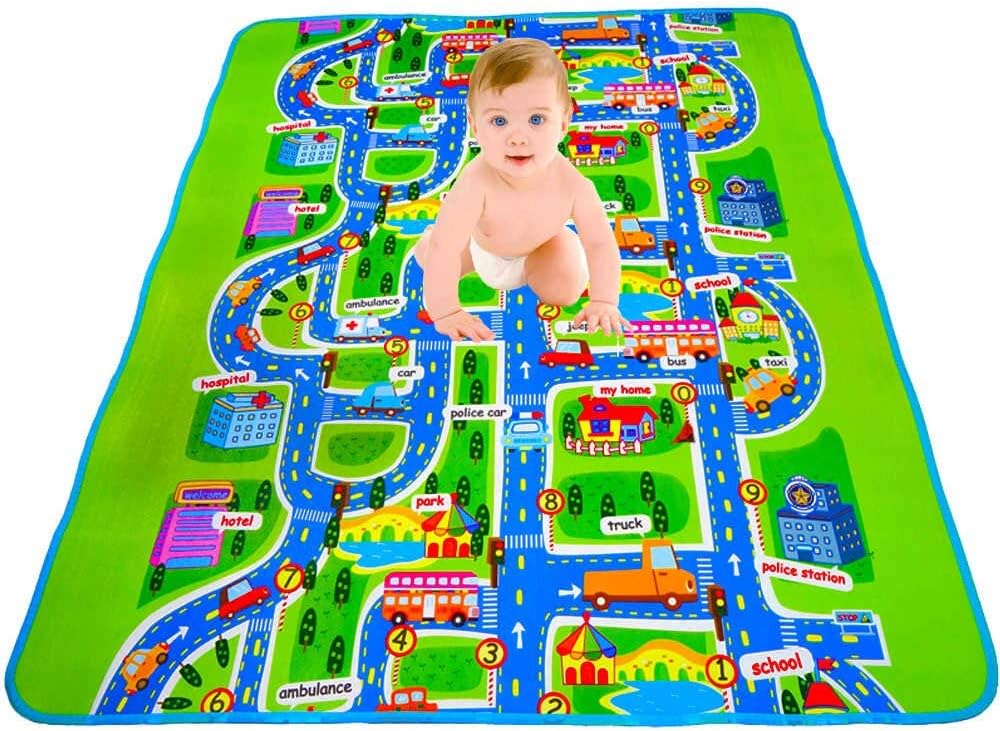 JOYIN Alfombra De Juego Con 12 Coches De Fricción – Tapete Gigante De Ciudad Para Niños, Regalo Ideal Para Cumpleaños Y Navidad