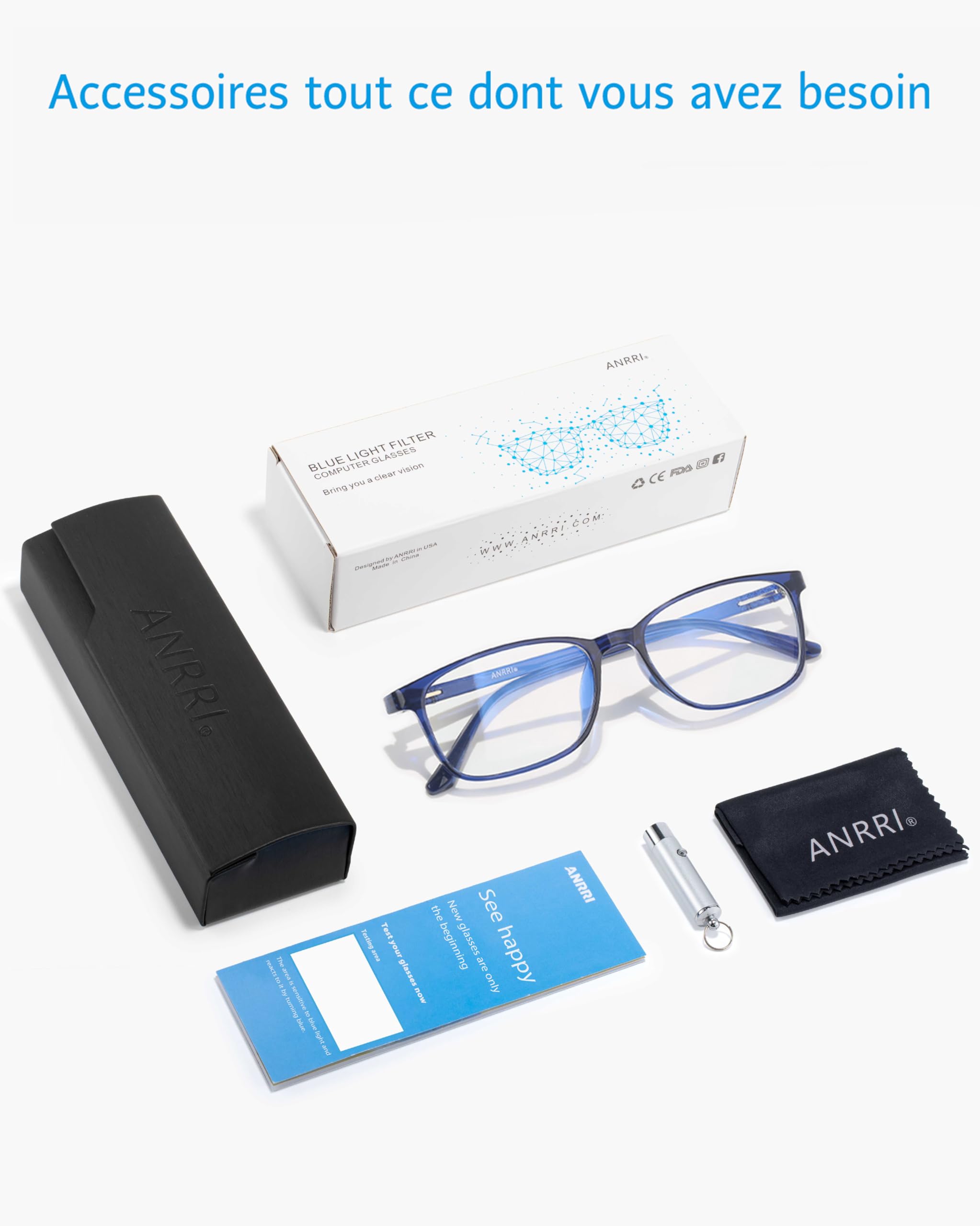 ANRRI Lunettes Anti Lumière Bleue Homme Femme, Lunettes d’Ordinateur Rectangulaires avec Protection UV pour Travail et Gaming