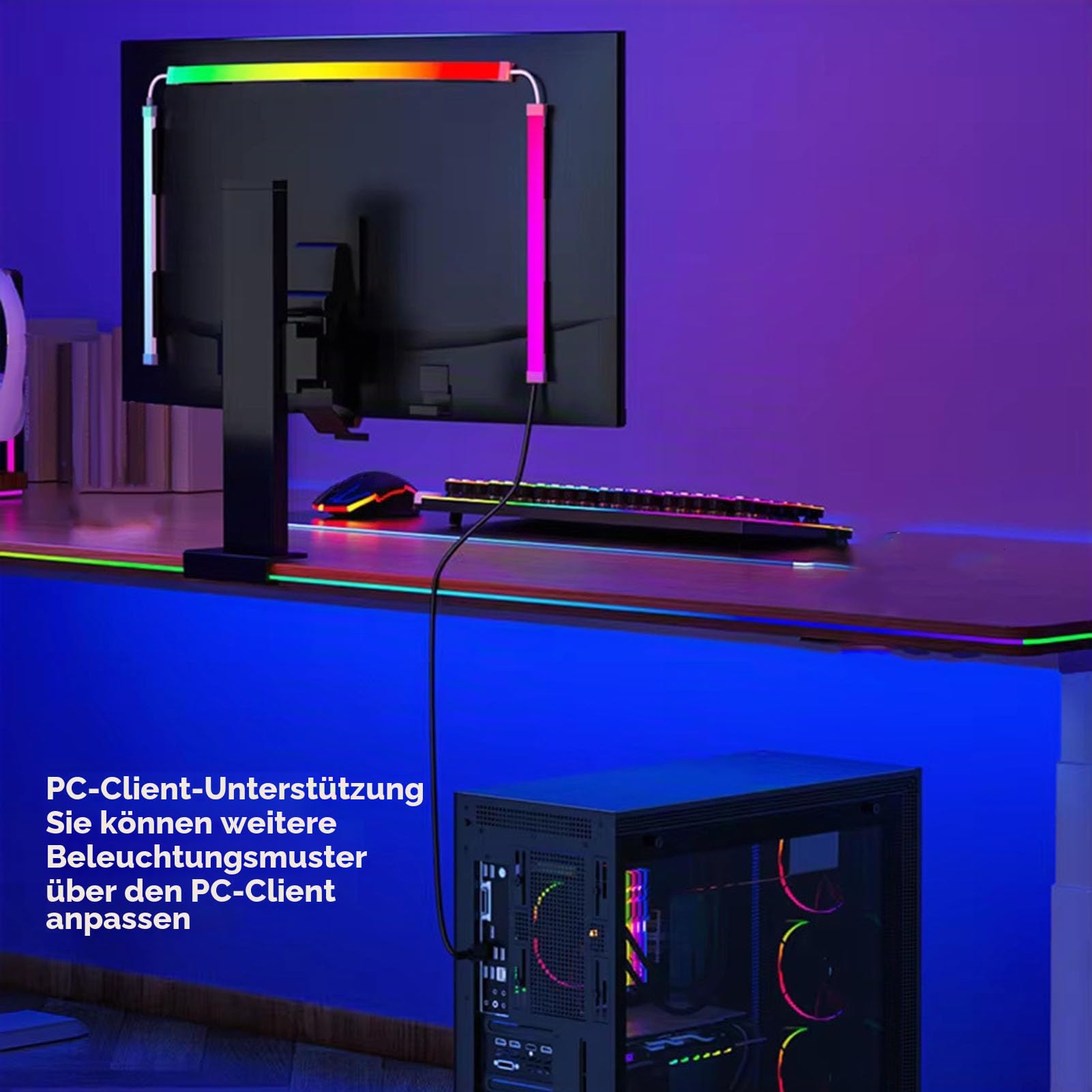 Gaming LED -Hintergrundbeleuchtung, 77 LEDs RGB -Streifenleuchten Synchronisieren Sie die Bildschirmfarbe und Musik, 16 Millionen Farben USB 5V PC Umgebungsbeleuchtung für 32