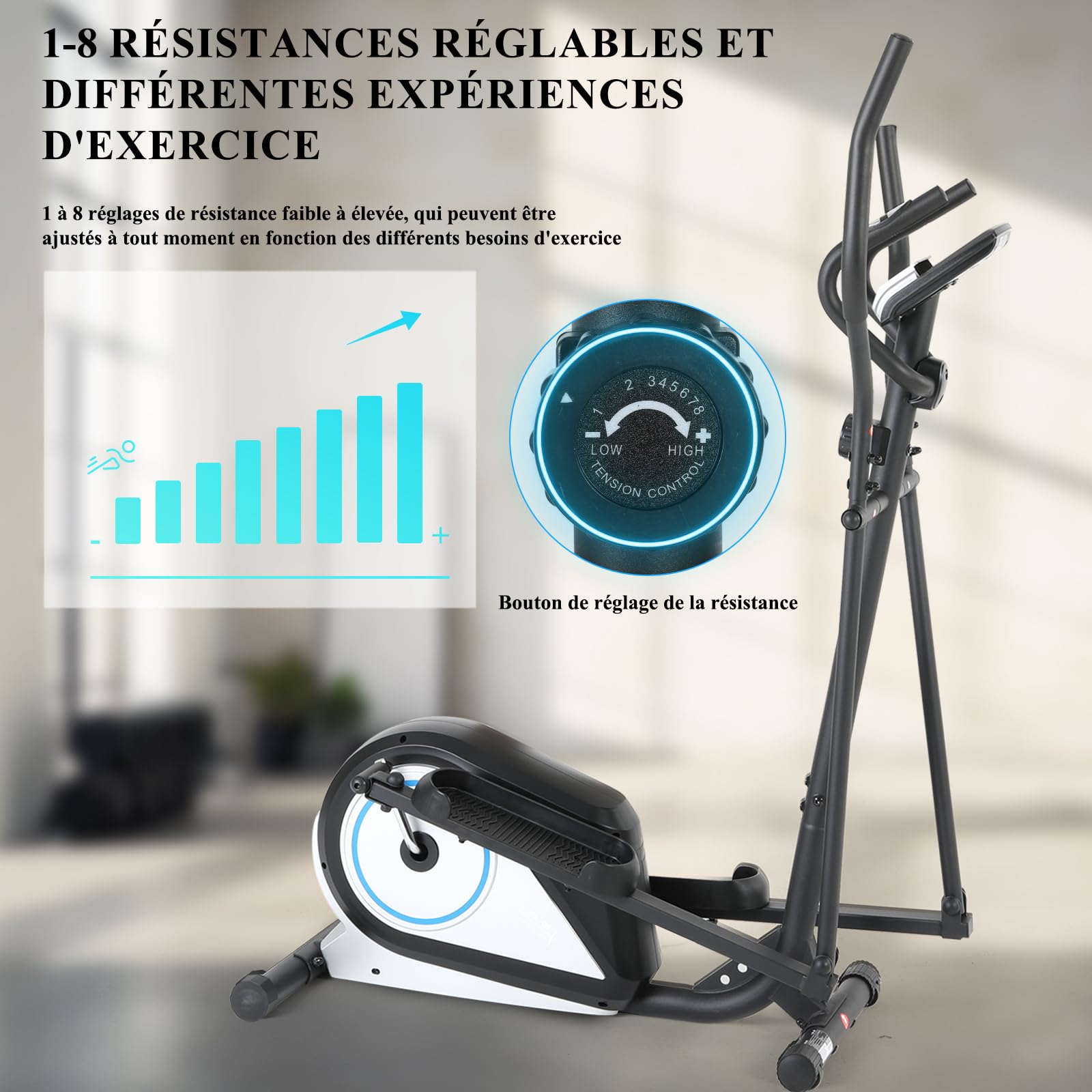 HOMCOM Vélo elliptique d'appartement vélo d'exercice magnétique 8