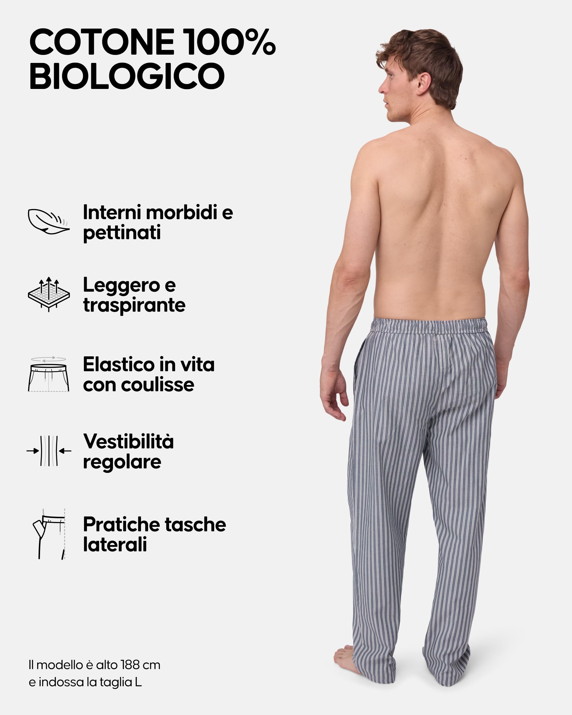 DANISH ENDURANCE Pantaloni Pigiama 100% Cotone, per Uomo e Donna, Pantaloni Casual Estivi, con Tasche Laterali ed Cordino in Vita