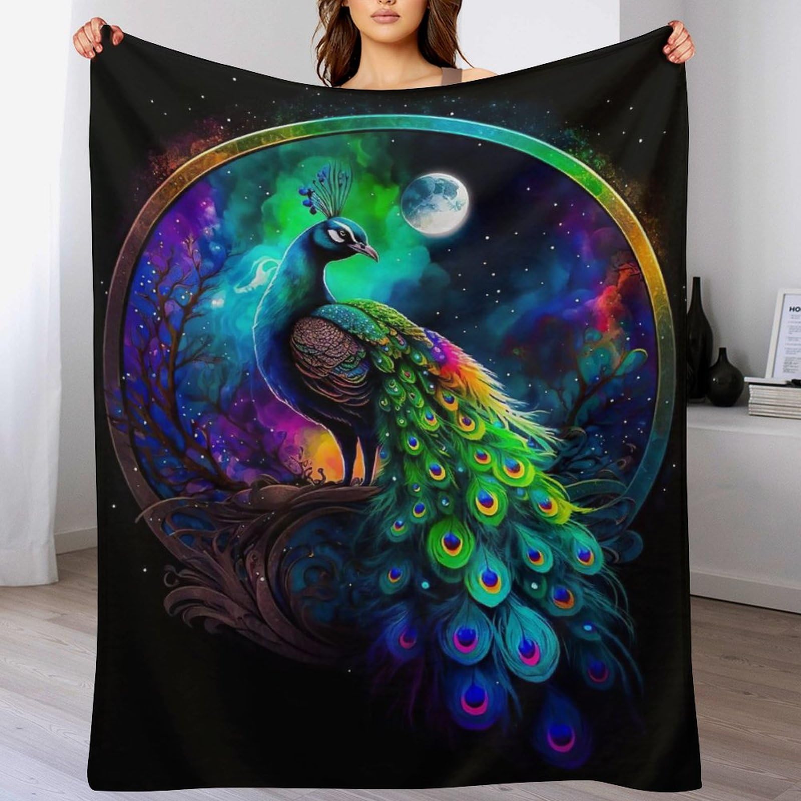 Couverture polaire en flannel douce paon 100x130cm pour lit et canapé