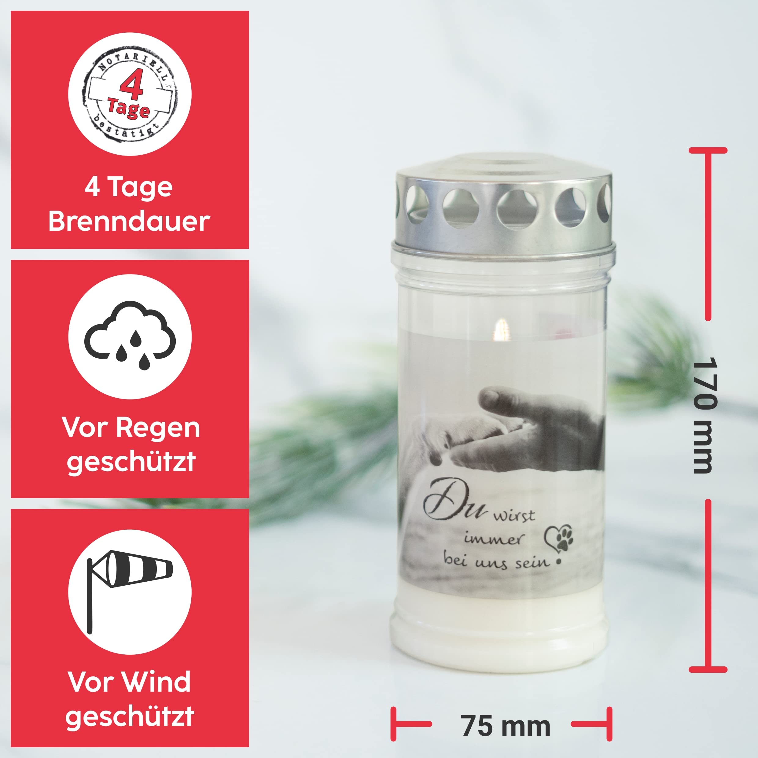 10er Set HOFER GRABKERZEN 4 Tage Brenndauer - Das Original [Hund] Trauerkerzen mit Deckel | Grablicht, Friedhofskerze für Hundegrab | Grabschmuck und Grabdeko für Hunde