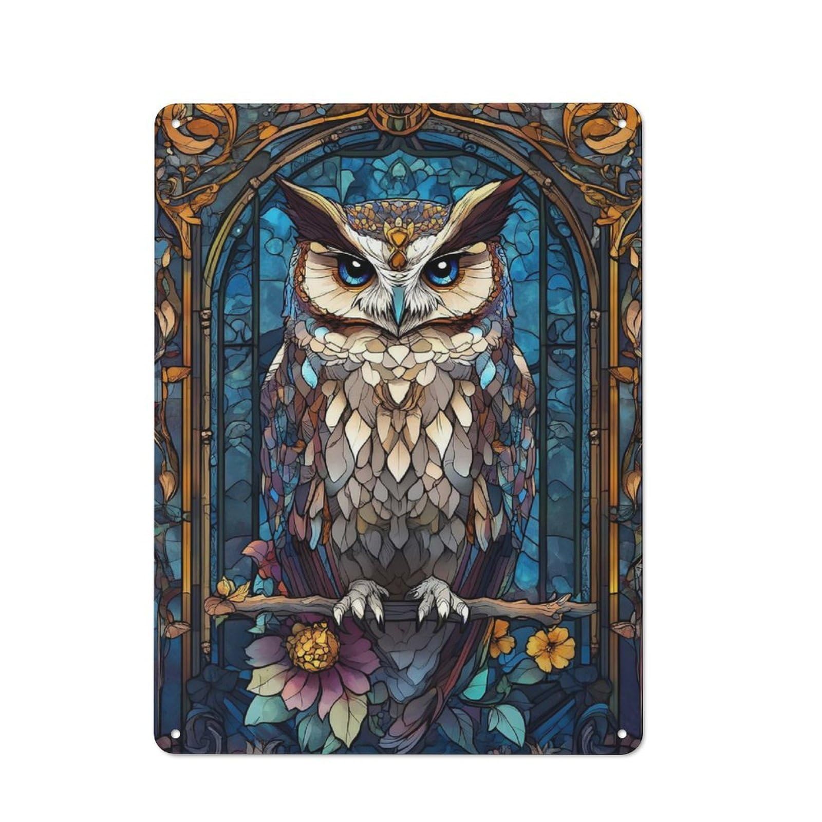 Junmoney Owl Vintage Tin Sign 40X30cm For Garden Room Or Summerhouse, For A Newly Organised Room And Metal Sign Display