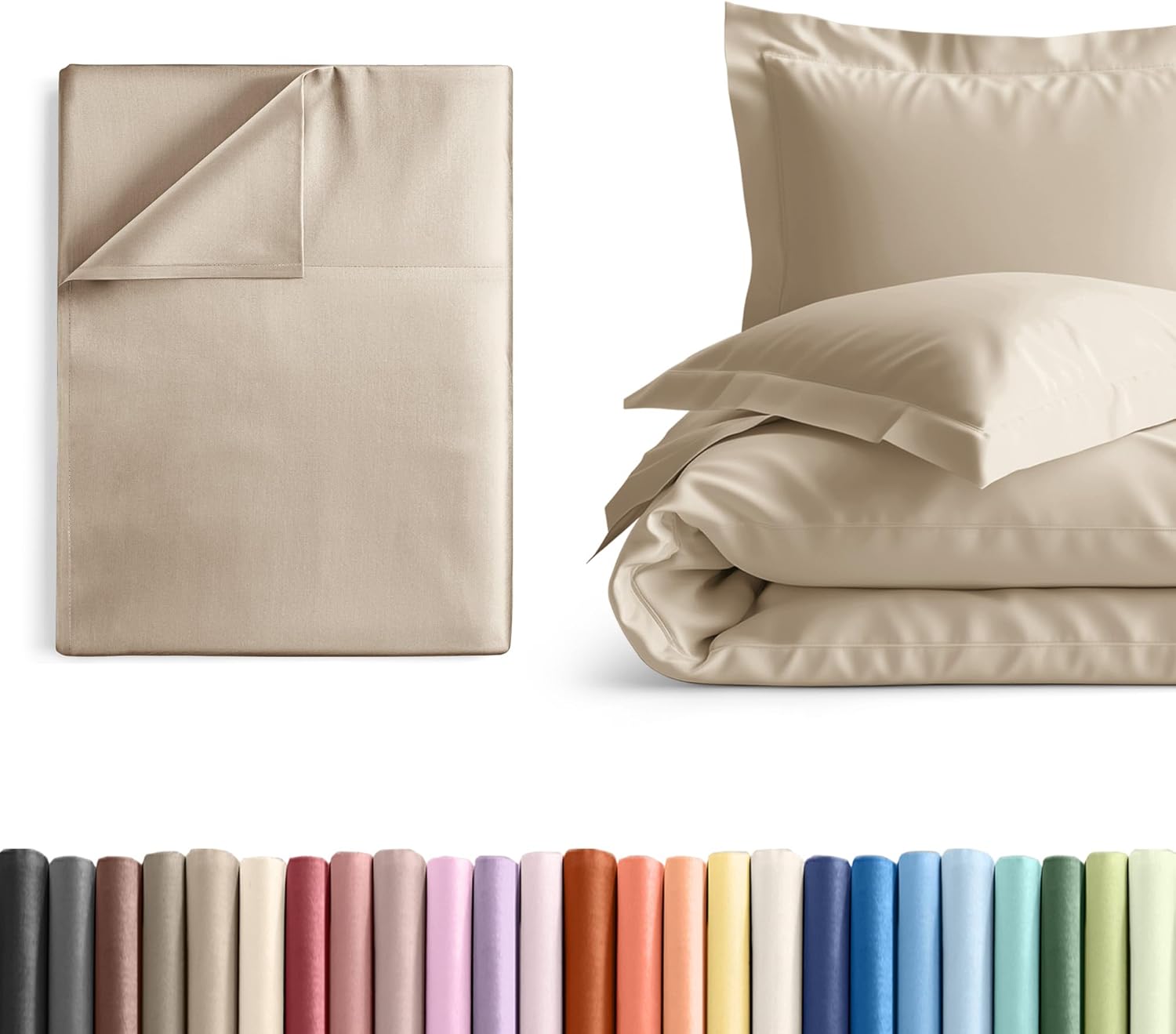 King Size Flat Bed Sheet + Duvet Cover Bundle - Hotel Luxury Single Flat Bottom Sheet Only - Fits Mattresses with Deep Pockets between 8 to 16 inches - Ultra Soft, Breathable & Wrinkle Free - Cream